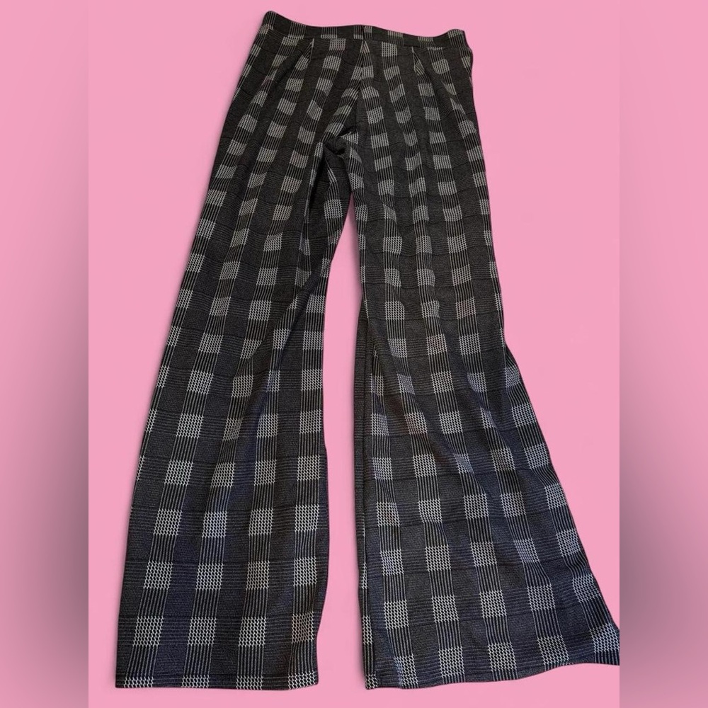 Fashion Nova Black and Gray Plaid Flare Jeans